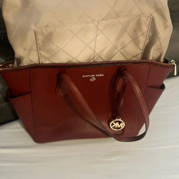 AUTHENTIC Michael Kors orange-reddish in color tote Bag. - Picture 8 of 15